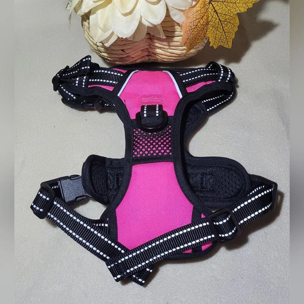 PoyPet NIB Pink/Black No Pull Reflective Dog Harness Size Small